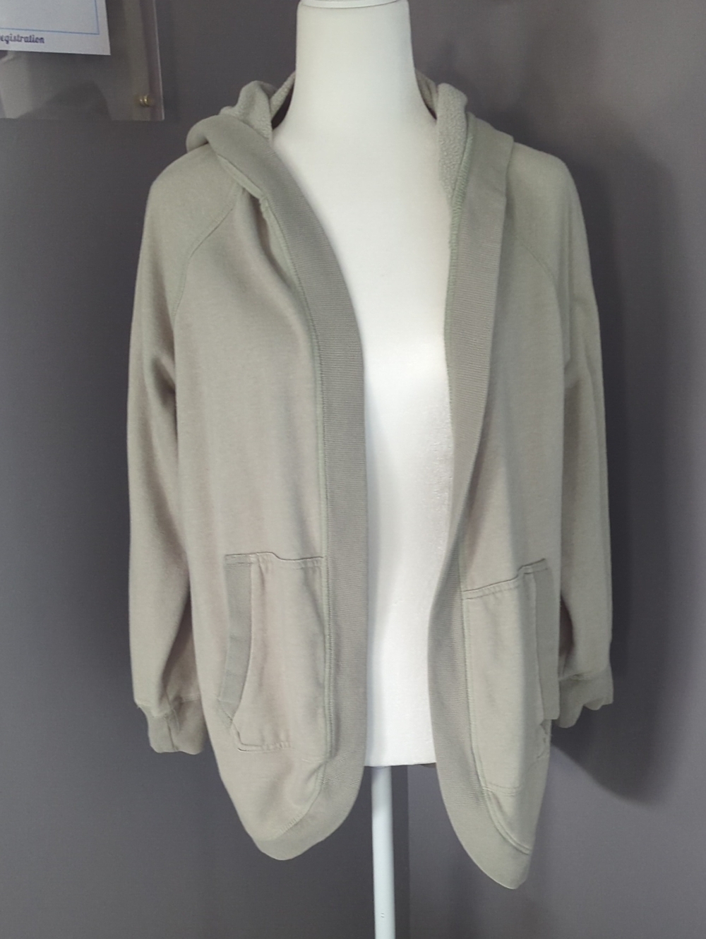 3 For $30. Olive & Oak Hooded Open-Front Sweatshirt Jacket in Light Green